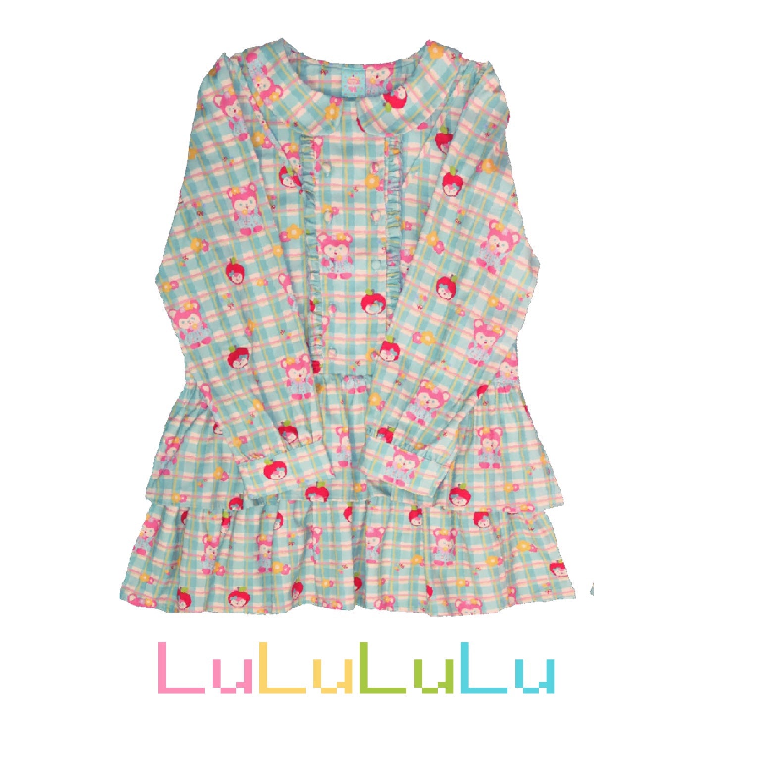 Kawaii Long-Sleeve Dress – Apple Mouse Print Loose Fit dress LULULULU