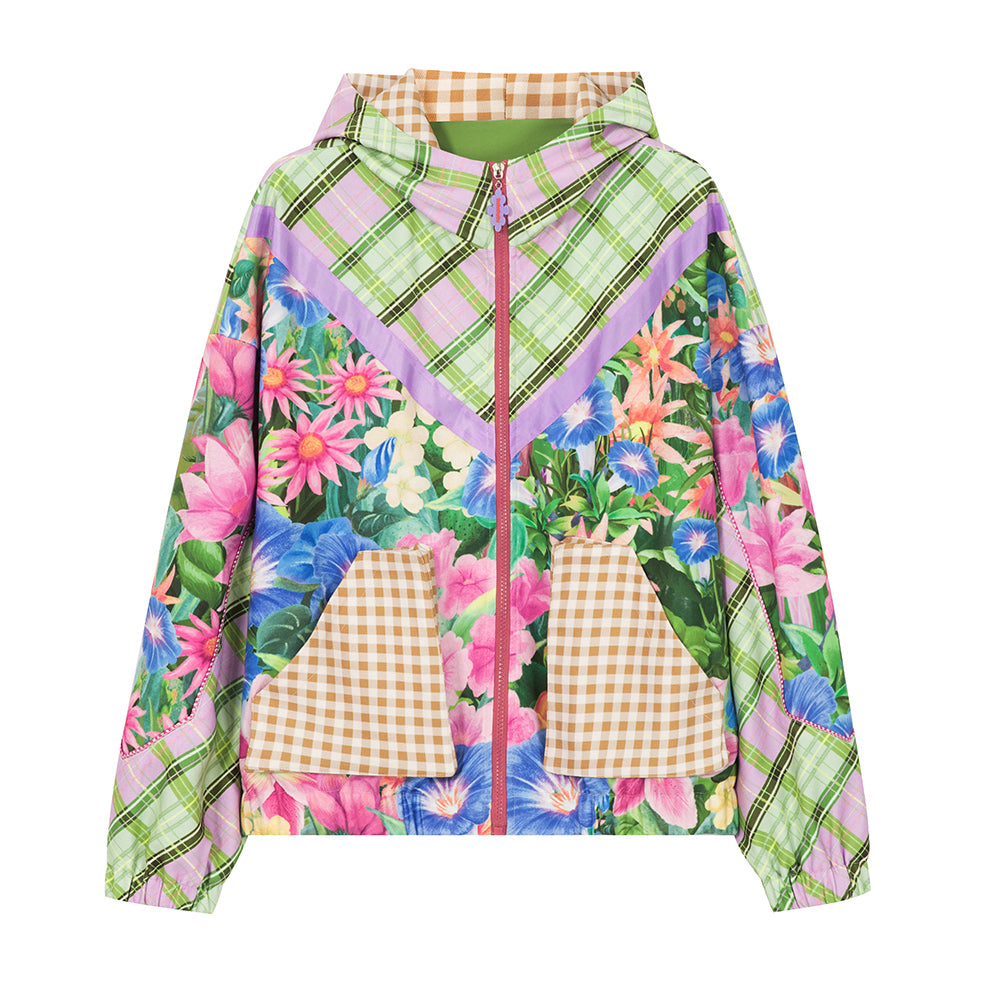 tntntutu Pink-Green Jacket | Floral Sporty Zip-Up | Patterned Animal Windbreaker jacket tntntutu Green M