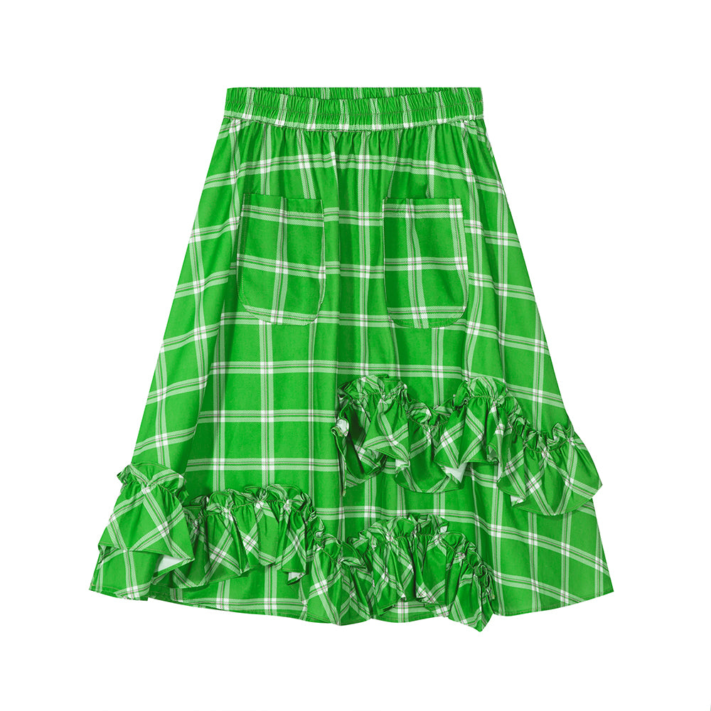 Tntntutu Skirt | Floral Checkered Skirt | Ruffled A-Line Skirt SKIRT tntntutu Green M