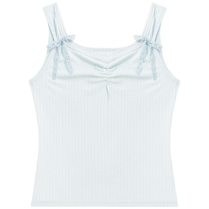 ziziFei - Girly Bow Lace Strappy Tank Top tank top ziziFei Blue S