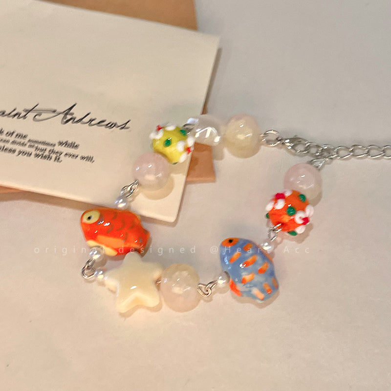 Decora Kei – Ceramic Butterfly Beaded Bracelet bracelet Flipped Fish Bracelet - 1pc