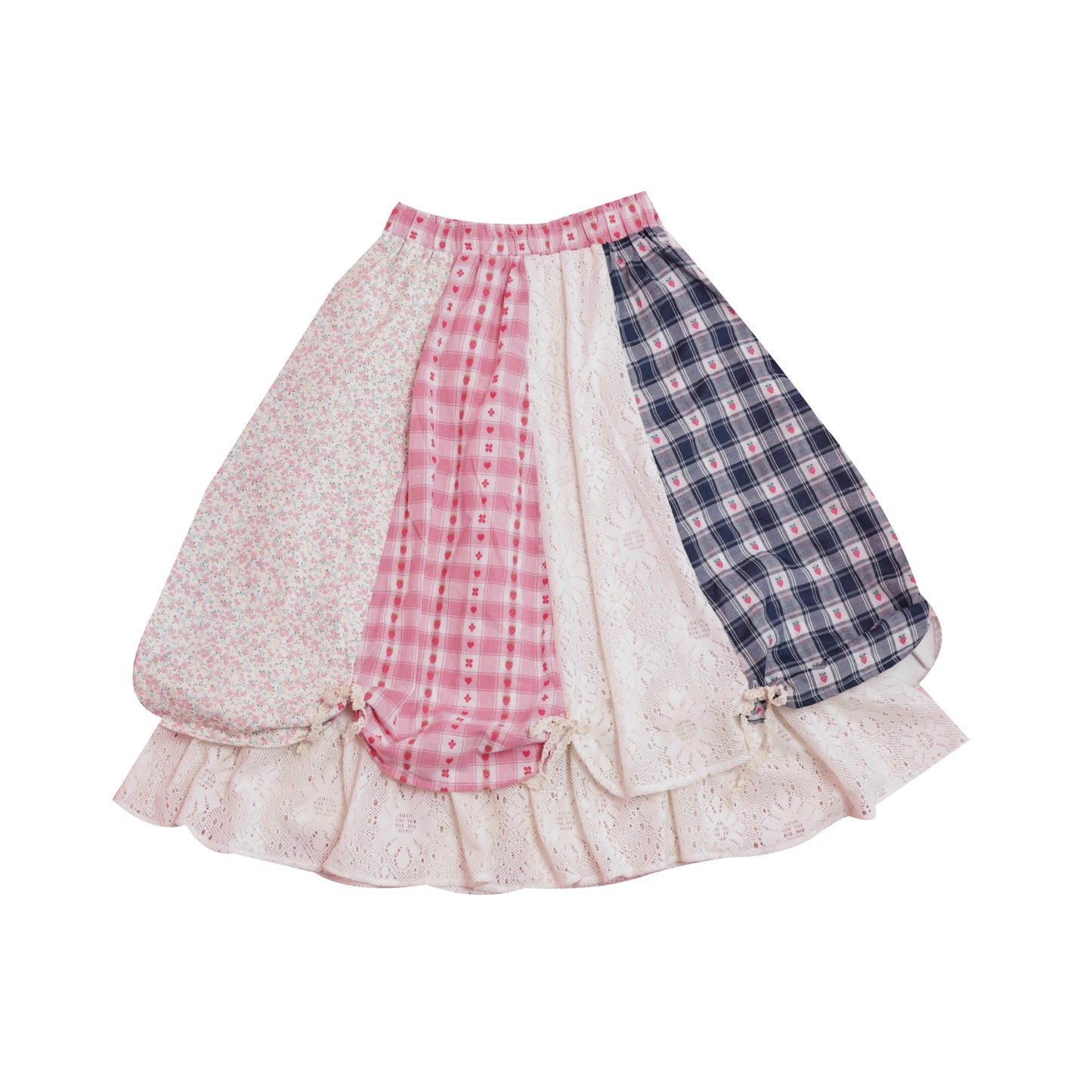SemenCoicis Sweet Skirt Patchwork Strawberry Skirt Petal Lace Border Skirt skirt SemenCoicis