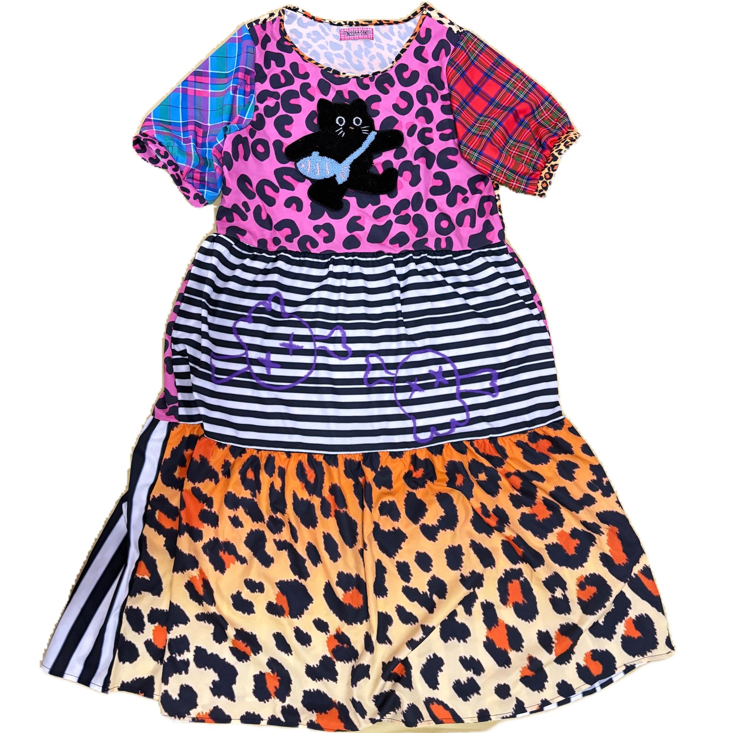 LEERROO Dress Round Neck Loose Puff Dress Leopard Print Long Dress dress Leerroo