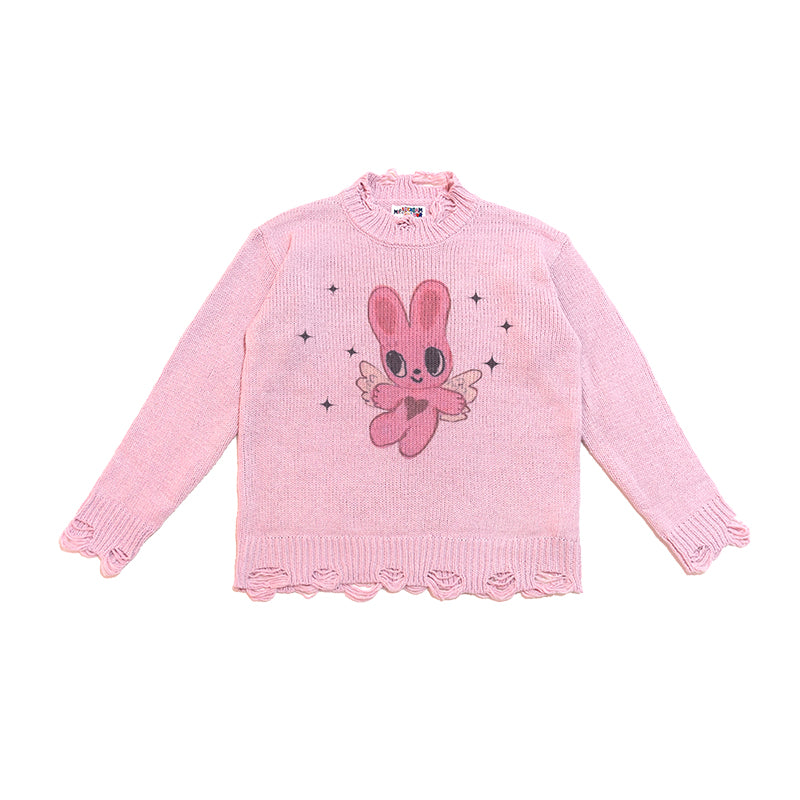 Iscreamcolour MOF - Kawaii Pink Bunny Distressed Knit Sweater sweater iscreamcolour