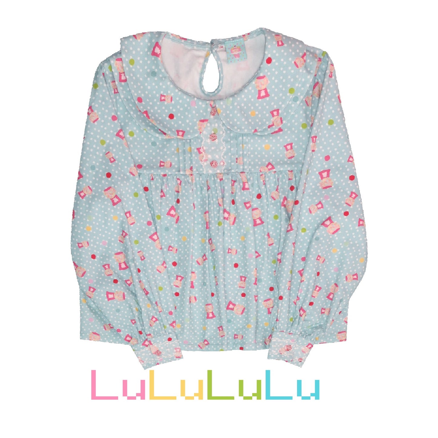 Kawaii Lace Blouse – Blue Cotton Candy Print blouse LULULULU