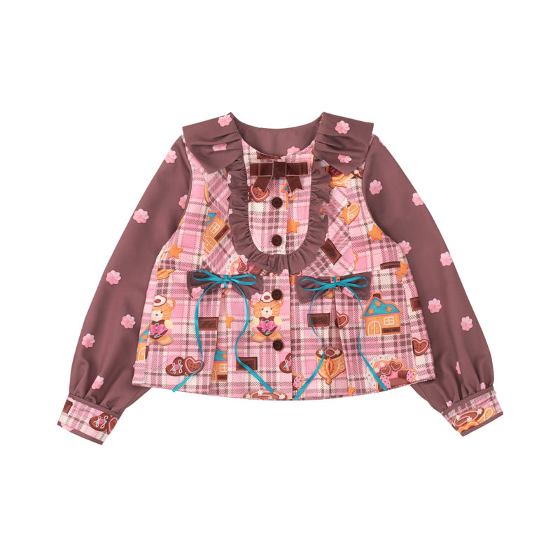Lutra Jump - Kawaii Plaid Cream Print Doll-Style Coat jacket Lutra Jump S