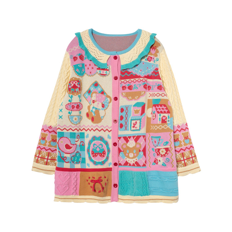Lutra Jump Cardigan Color-block Knitted Cardigan with Lace Collar cardigan Lutra Jump
