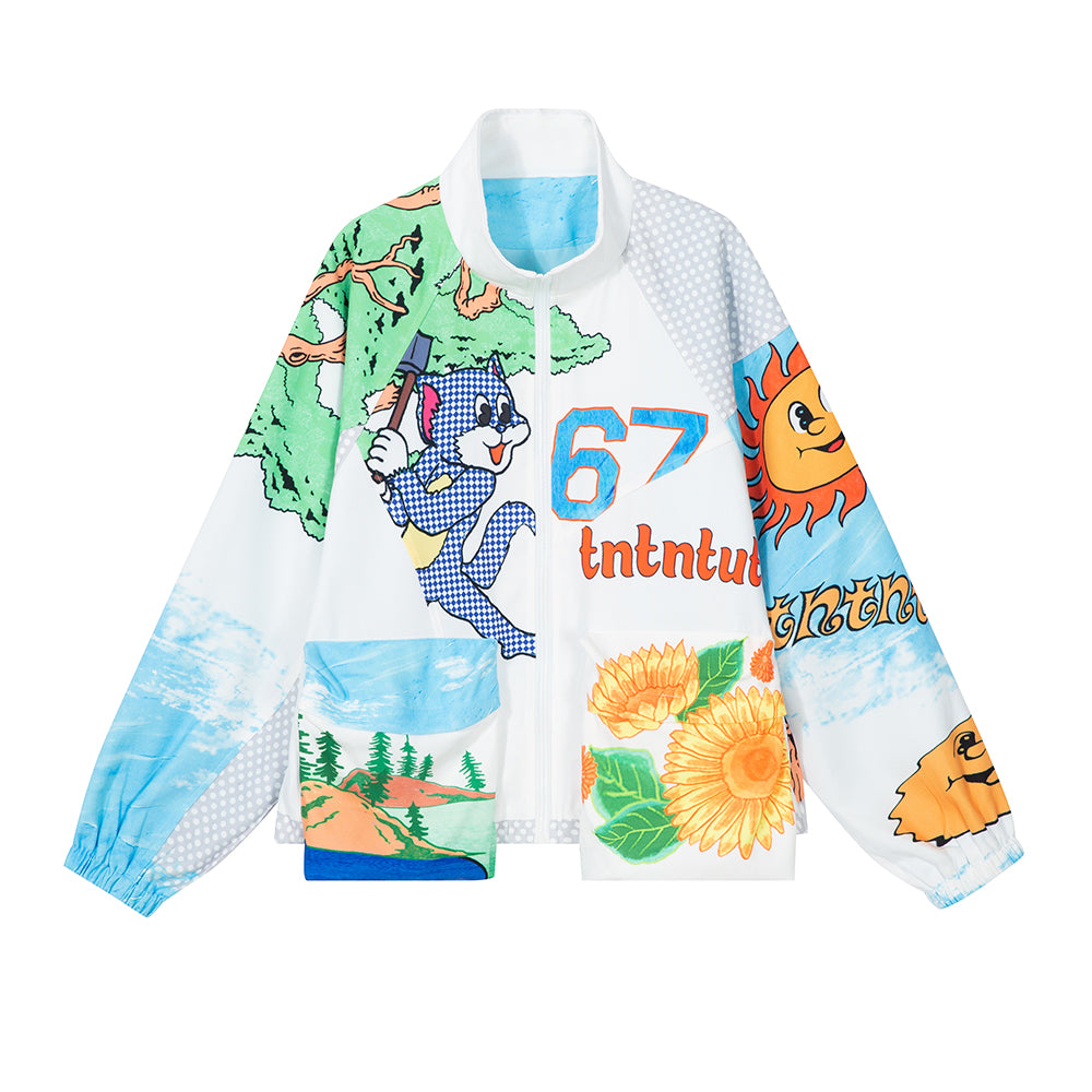 Harajuku Jacket Cartoon Prints Jacket Leisure Loose Jacket Big Pocket Jacket jacket tntntutu White M