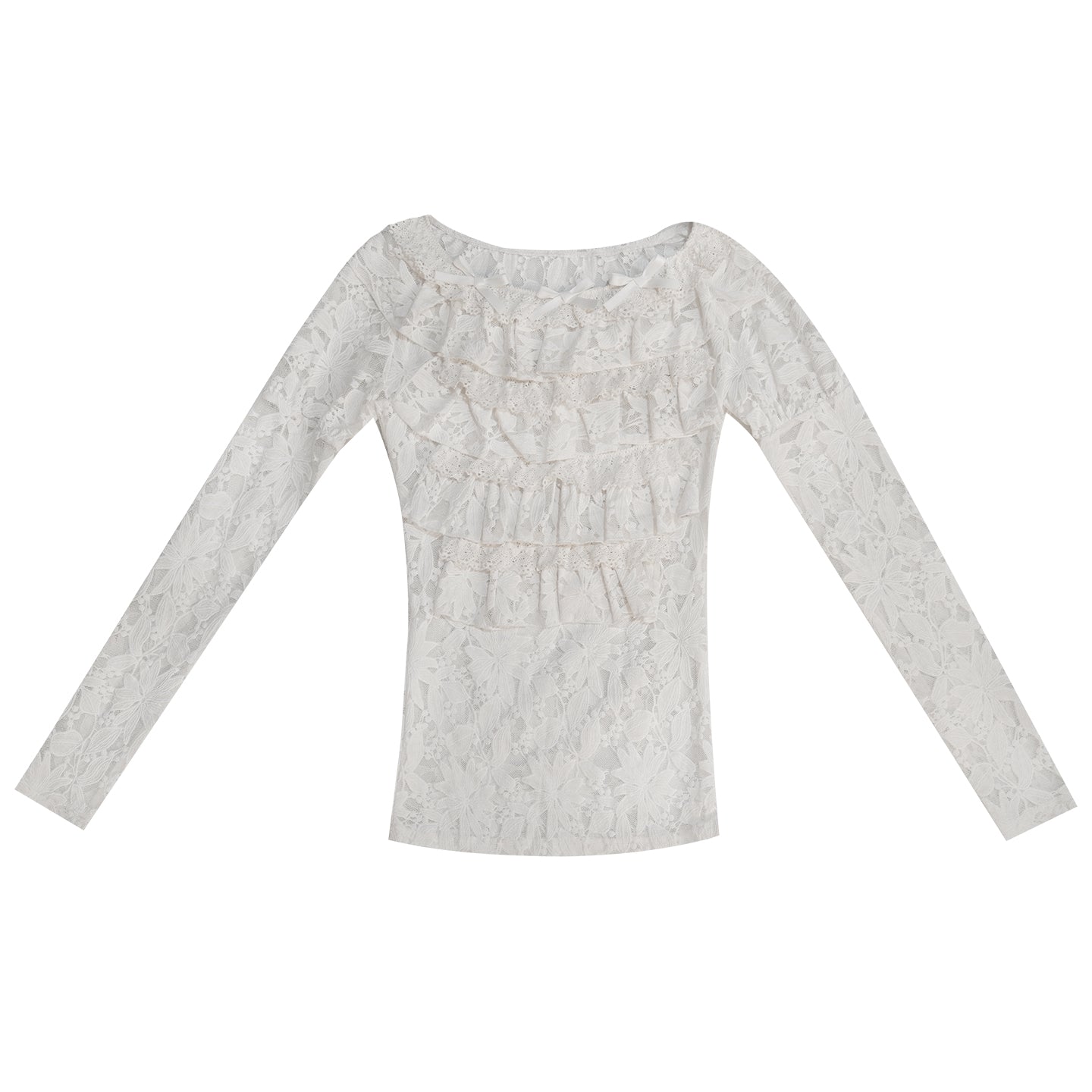 daytoday Everyday Institute - Kawaii Lace Long Sleeve Top Stretch blouse daytoday everyday institute White S