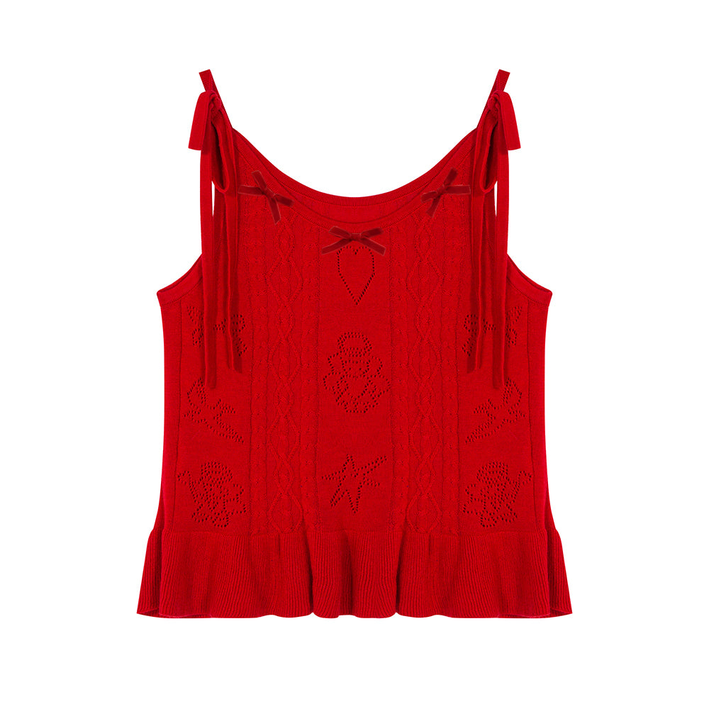 tntntutu Red Knitted Cami Butterfly Bow Camisole Cute Summer Cami camisole tntntutu