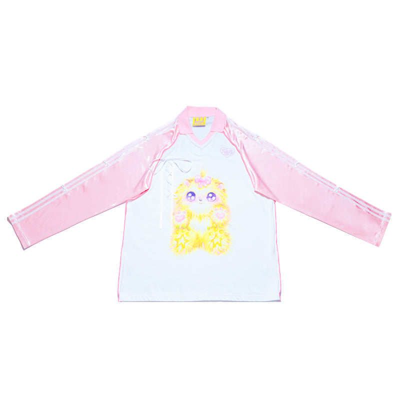 Hashtag DDD - Y2K Oversized Polo Shih Tzu Print Jersey shirt Hashtag DDD