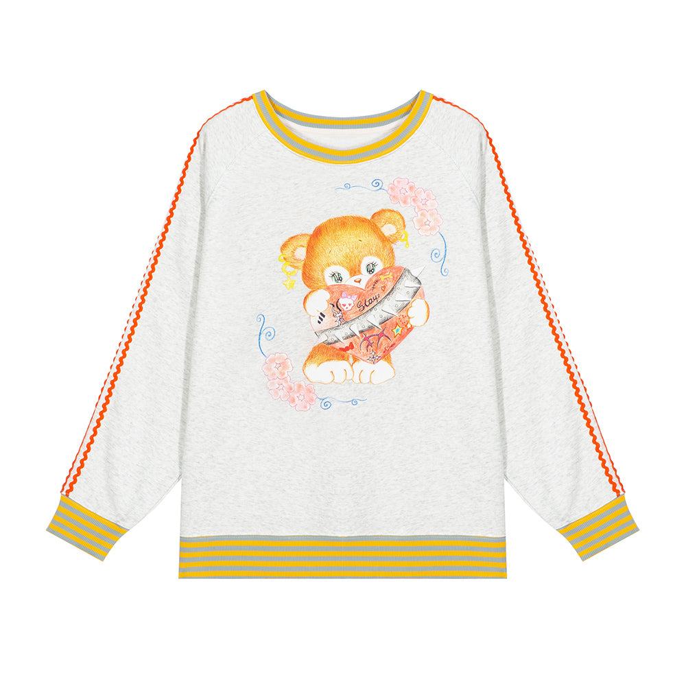 tntntutu Bear Sweatshirt | Whimsical Graphic Pullover | Sporty Long Sleeve Top hoodie tntntutu Grey S