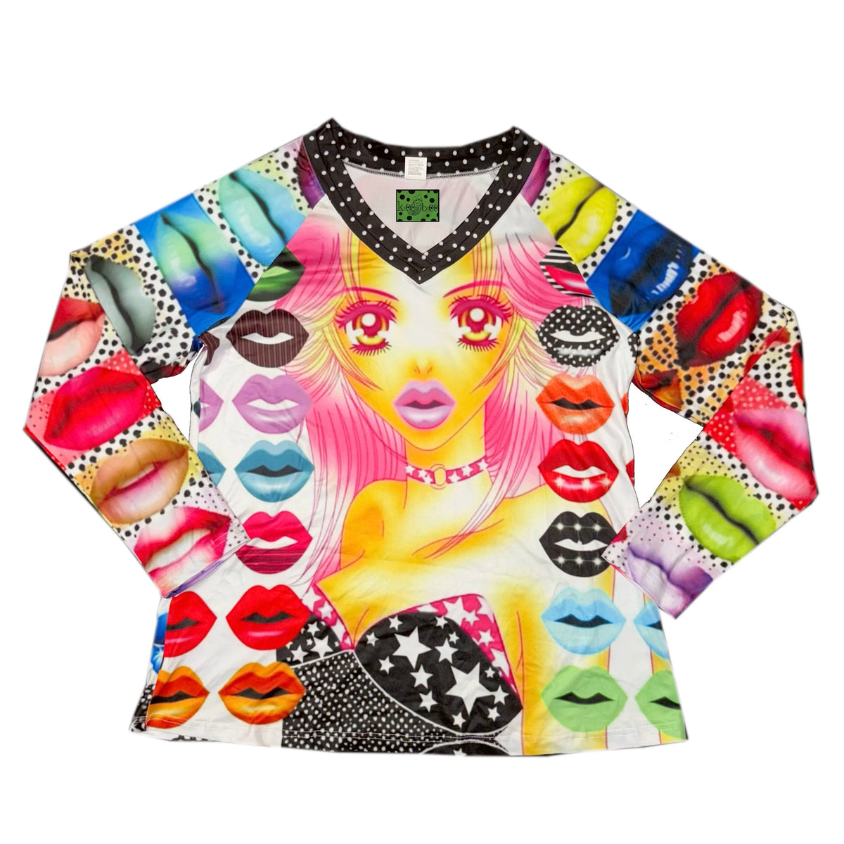 ki00bi00 - Neon Lip Gloss Polka Dot Long-Sleeve Tee shirt ki00bi00