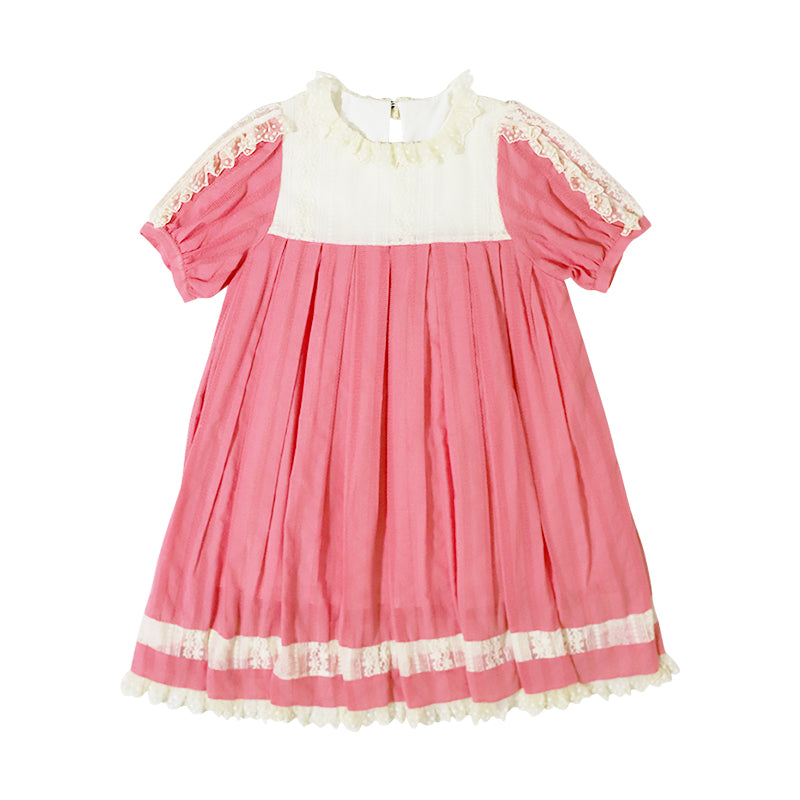 Mameya - Kawaii Pink Lace Puff Sleeve High Waist Dress Short Sleeve dress Mameya