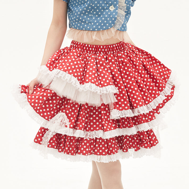SOS MEME CLUB – Showa Retro Red Polka Dot Layered Cake Skirt skirt SOS MEME CLUB