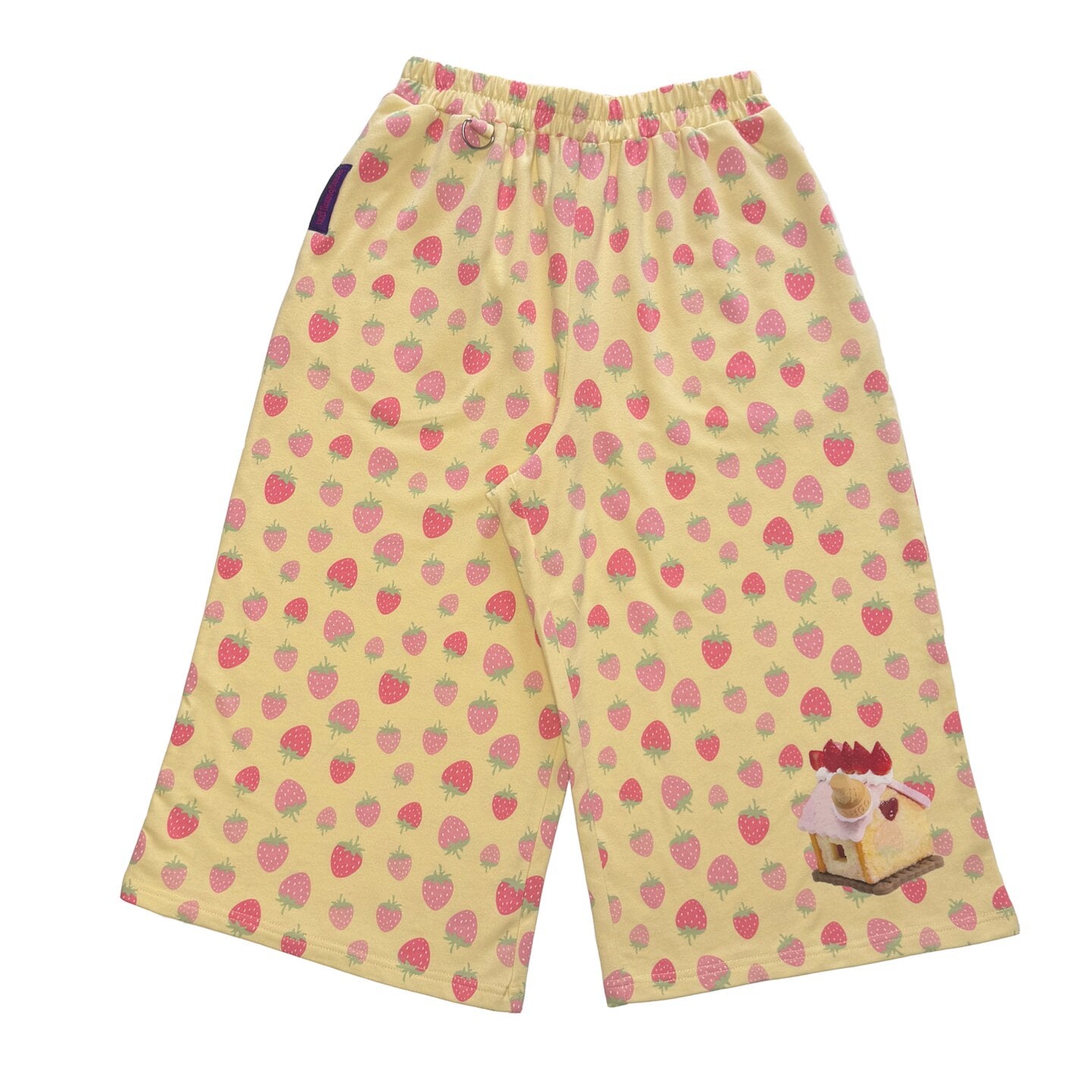 bunnybunnygun - Cream Strawberry Wide Cropped Pants pants bunnybunnygun