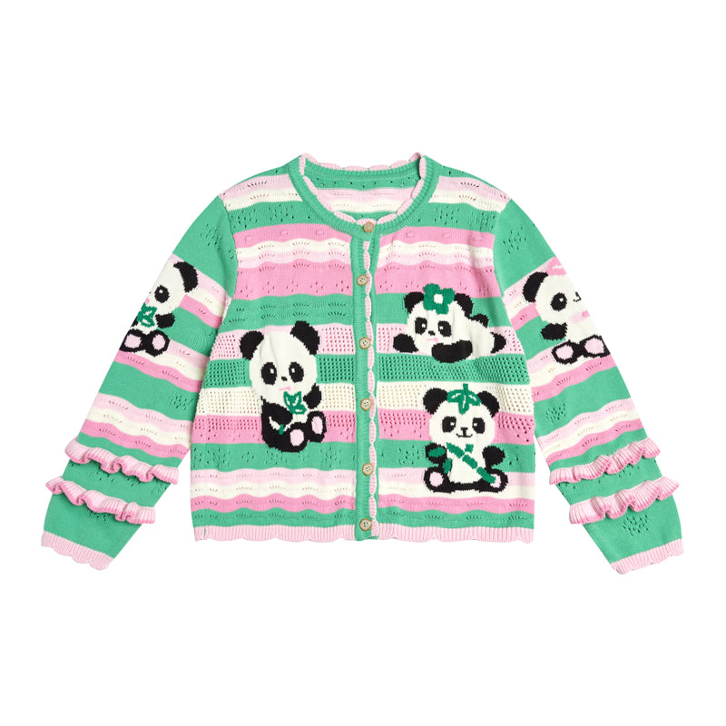 Lutra Jump Cardigan Striped Panda Cardigan Hollow Lace Knit Sweater cardigan Lutra Jump