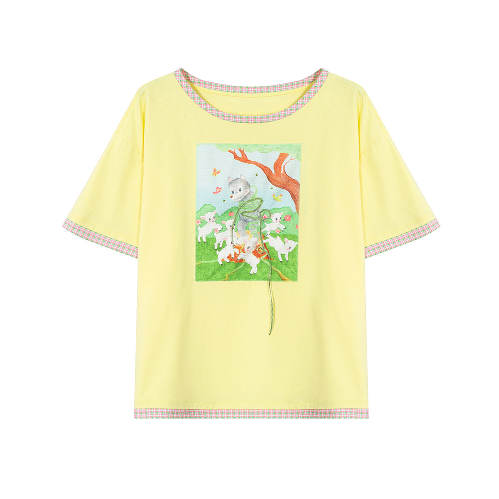 tntntutu - Pastel Yellow Appliqué Oversized T-Shirt Kawaii tshirt tntntutu