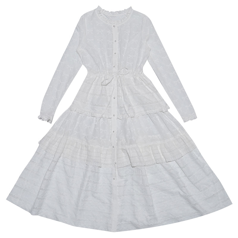 Daytoday Everyday Institute Harajuku Dress Bow Embroidery Patchwork Tiered Dress Cardigan dress daytoday everyday institute