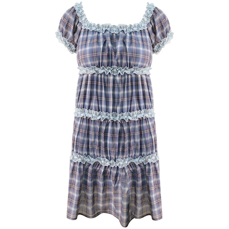 ziziFei - Girly Purple Plaid Square Neck Dress dress ziziFei