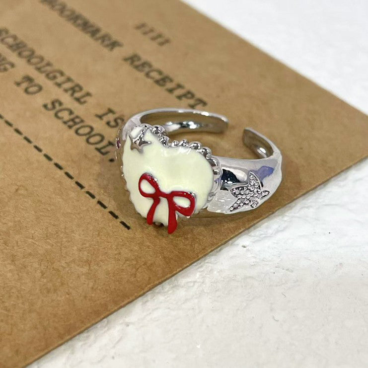Kiwi Store - Y2K Deer Necklace Ring Set necklace kiwi store Cream Ring - 1pc