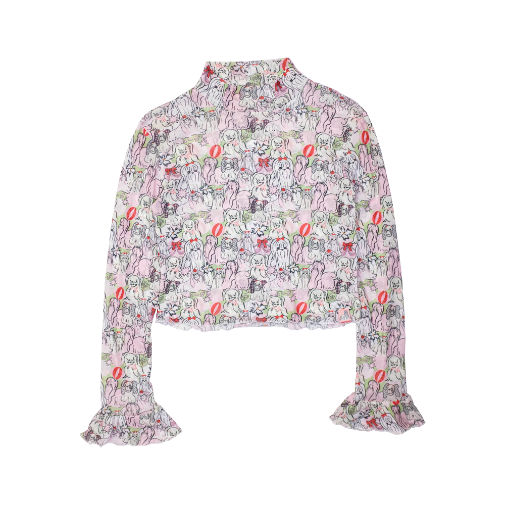 Meugler Dog Series Hand-Painted Print Comfort Stretchy Mesh High Neck Top shirt Meugler