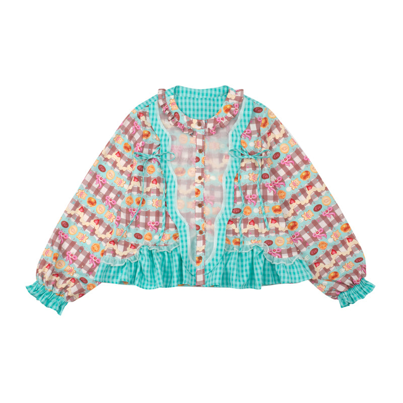 Lutra Jump - Kawaii Blouse Plaid Print Lace Ribbon Detail blouse Lutra Jump S