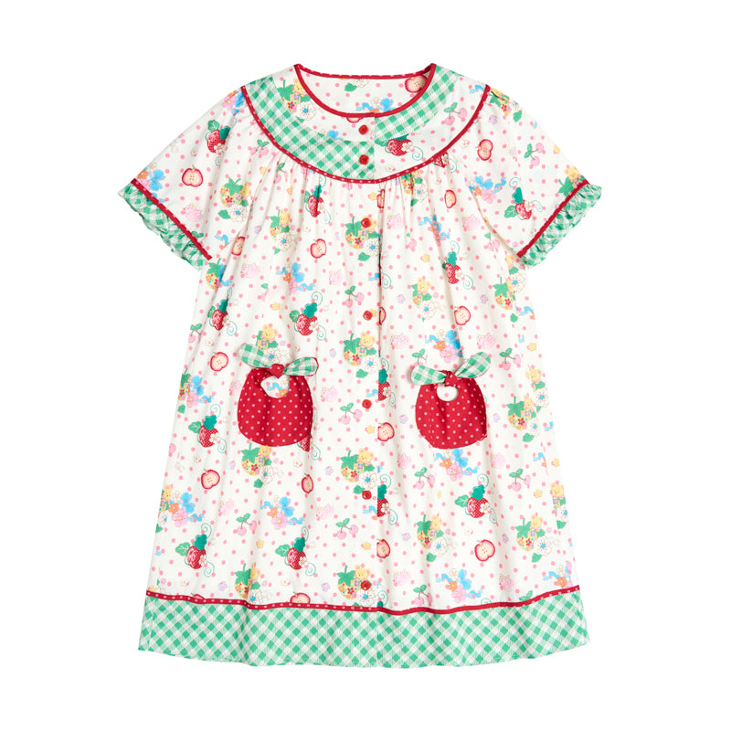 Lutra Jump Dress Strawberry Bear Dress Green Plaid Loose-Fit Dress dress Lutra Jump