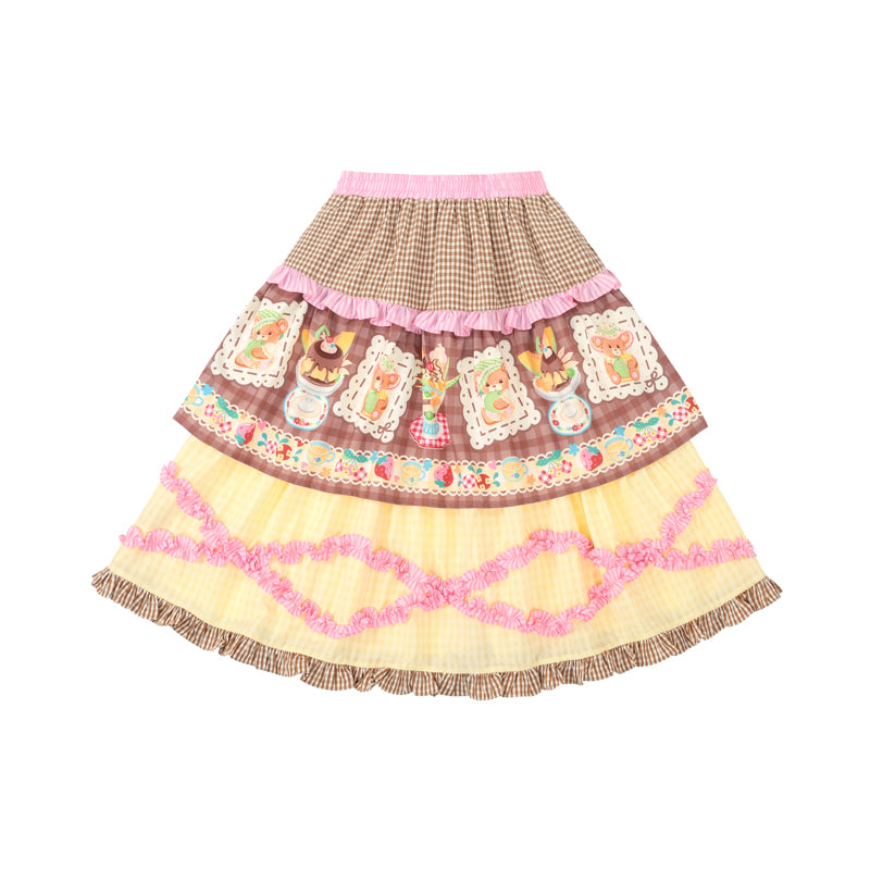 Lutra Jump - Decora Kei Plaid Print Layered Lace Cake Skirt skirt Lutra Jump