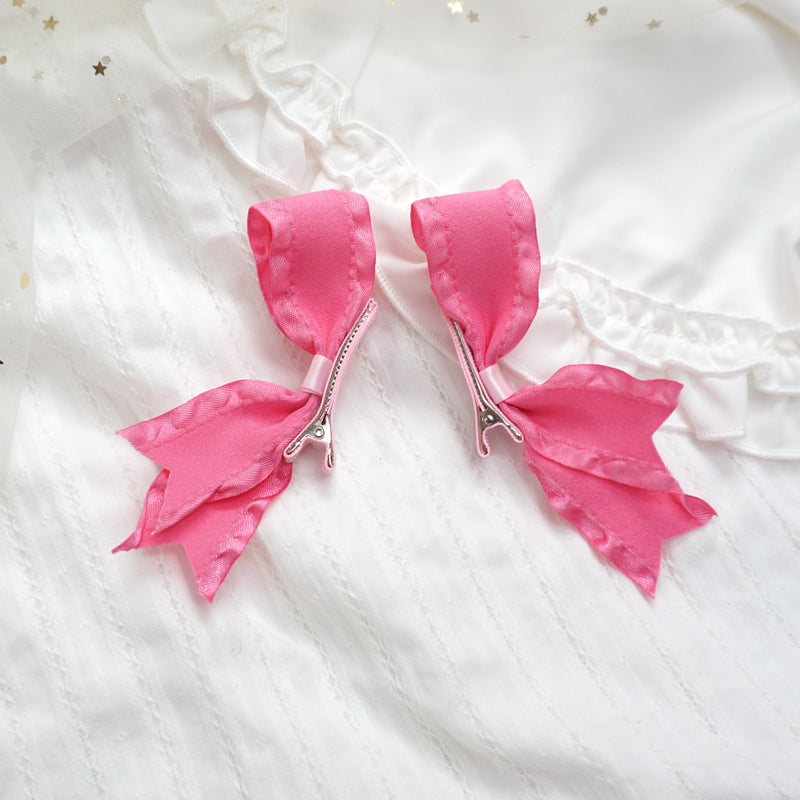 MaoJiang - Kawaii Pink Bow Hair Clip Handmade with Bell hair clip maojiang #2 - 1 Pair