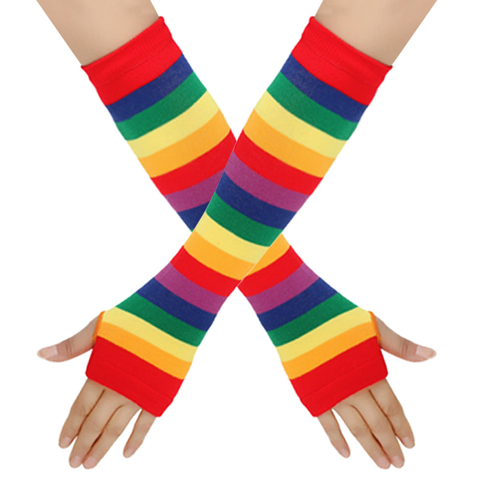 Decora Kei Rainbow Knit Arm Warmers Stretchy sleeves Land Decora 1