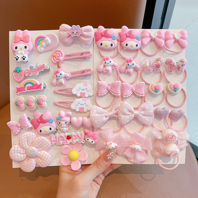 DuoFeiMao - Kawaii Kuromi Hair Accessories Set with Clip & Cartoon Elastic Band hair clip duofeimao My Melody Hair Ties & Clips 36pcs Set