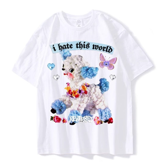 Meugler – Kawaii Patchwork Punk Doll T-Shirt tshirt Meugler Sheep T-shirt in White L