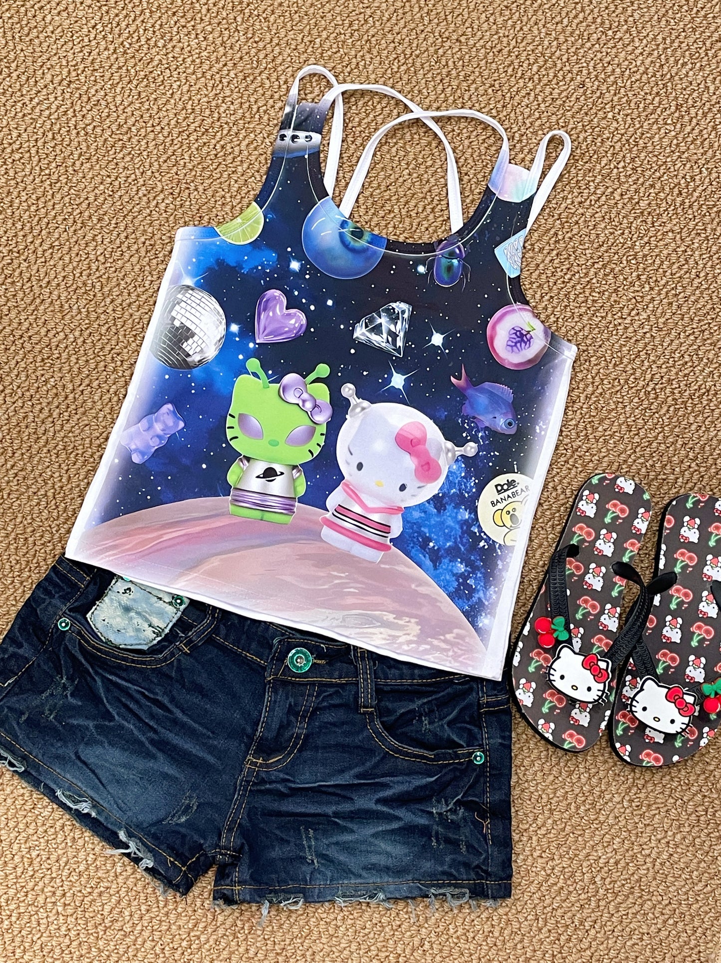 Princess Kitty - Decora Kei Summer Girl Print Tank Top camisole princess kitty Alien Kitty S