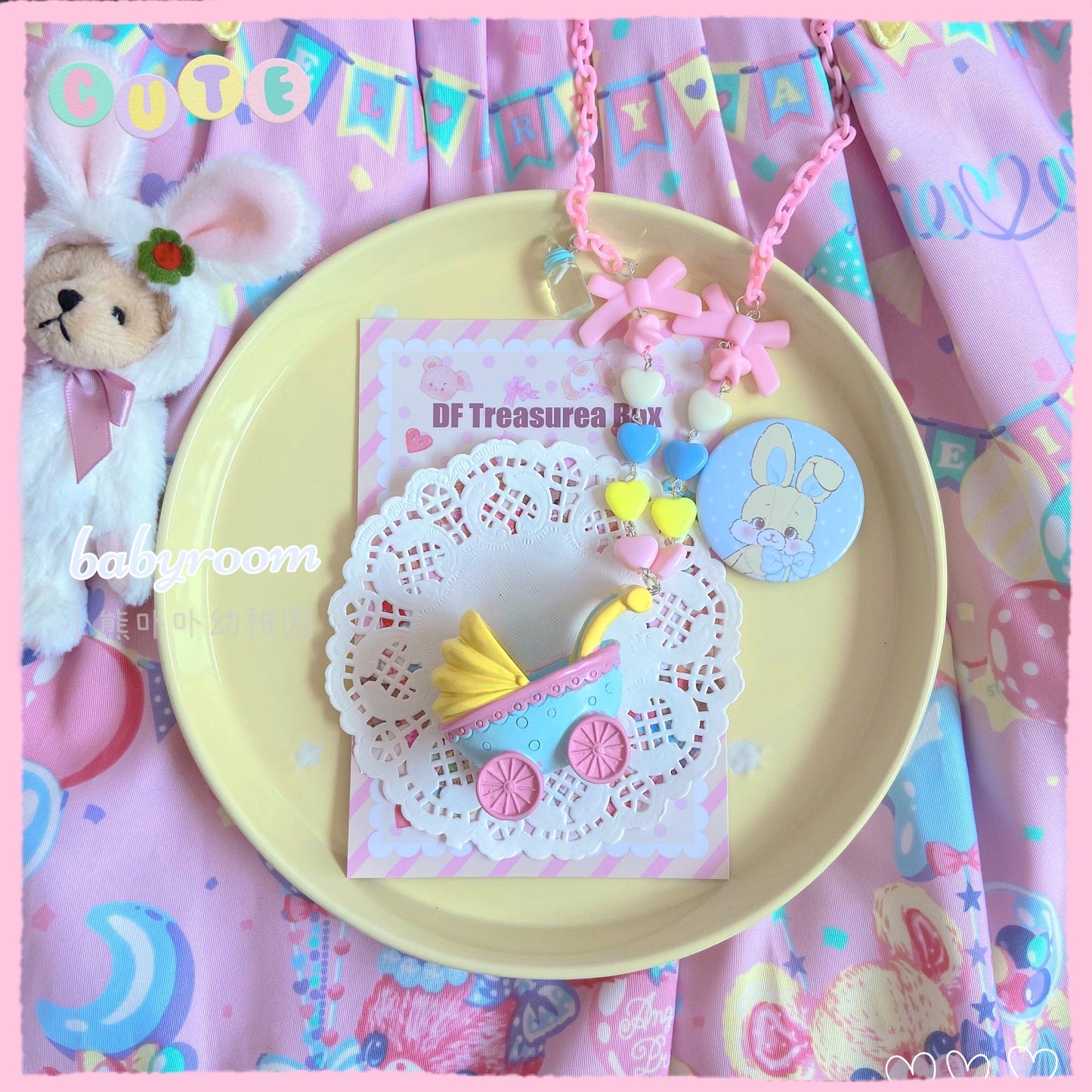Bear Doll Babyroom Necklace | Decora Kei Handmade Kawaii Charm necklace Bear Doll stroller