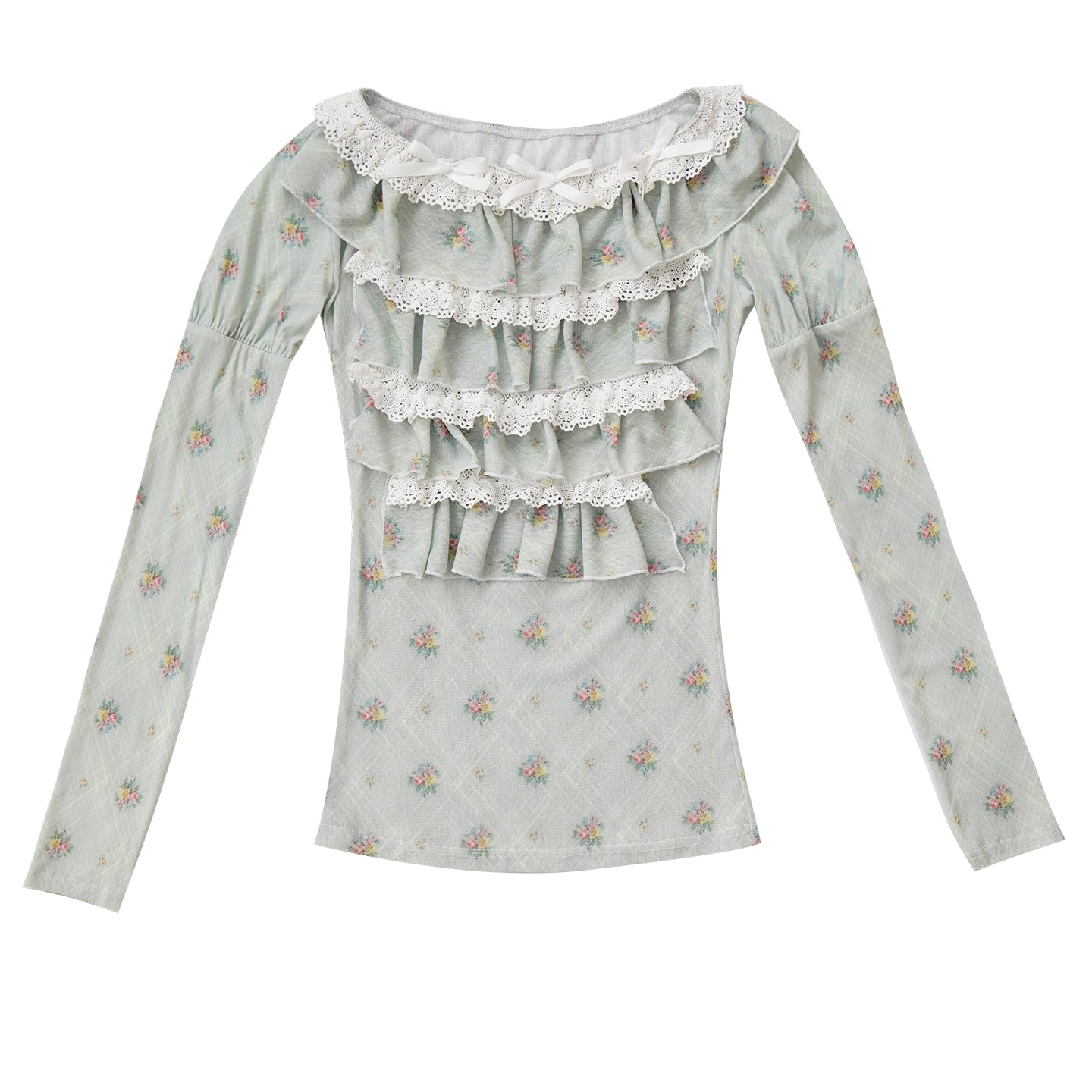 daytoday Everyday Institute - Kawaii Lace Long Sleeve Top Stretch blouse daytoday everyday institute Green S
