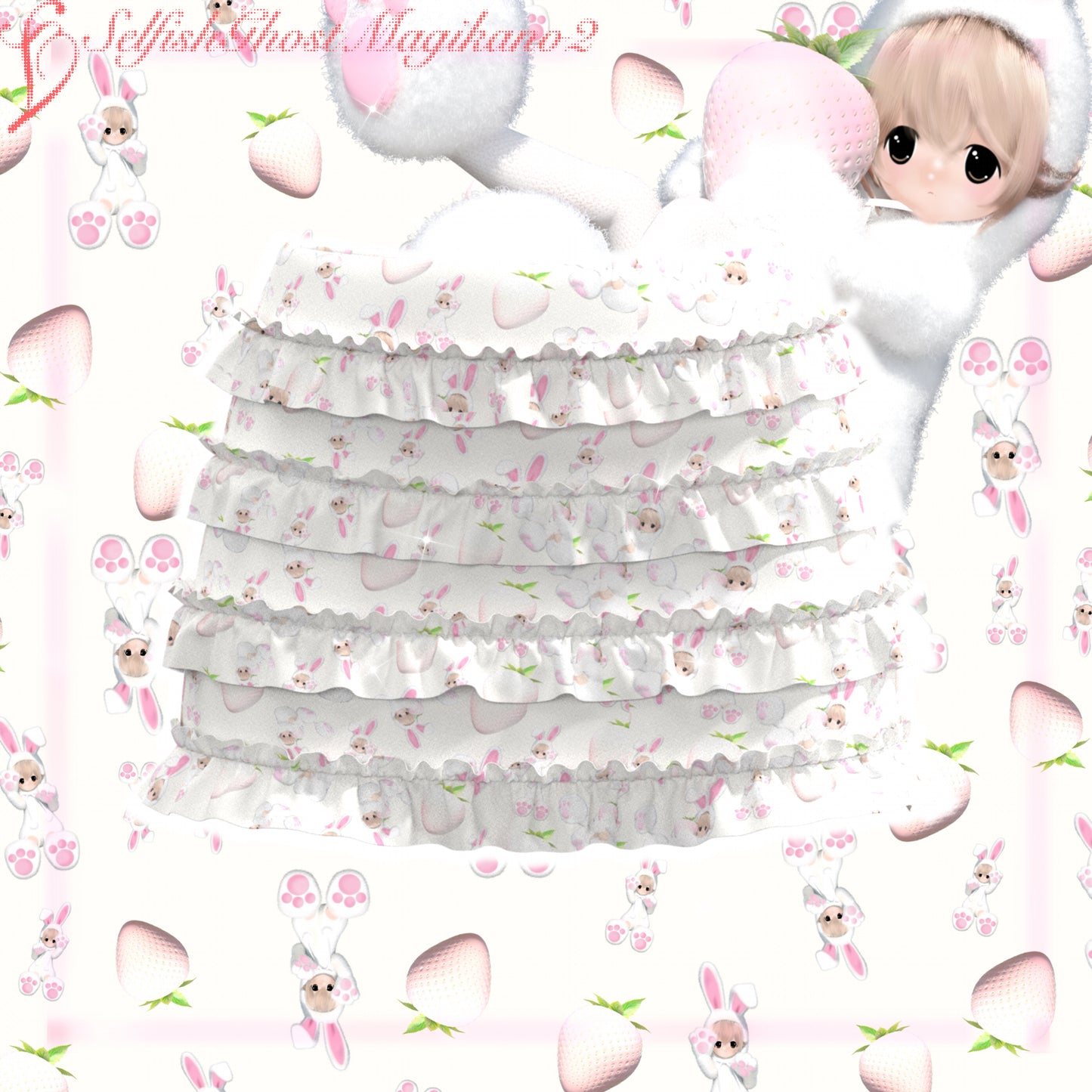 SelfishGhost - Bunny Strawberry Bow Two-Piece Set set SelfishGhost Skirt S