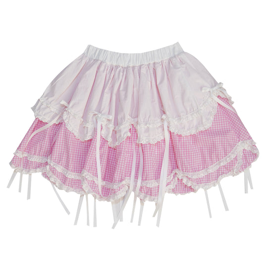daytoday Everyday Institute - Kawaii Skirt Cotton Bow Layered skirt daytoday everyday institute Pink S