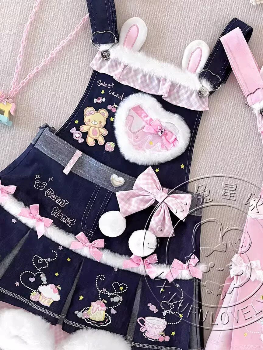 No Brand - Cream Donut Bunny Suspender Dress dress bunnyplanet Navy S