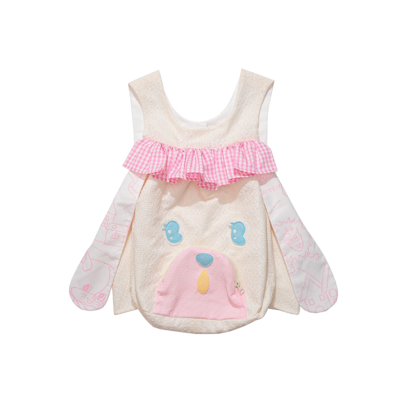 Meugler - Kawaii Melon Dog Drawstring Backpack Vest Cute Layered Style vest Meugler Beige S