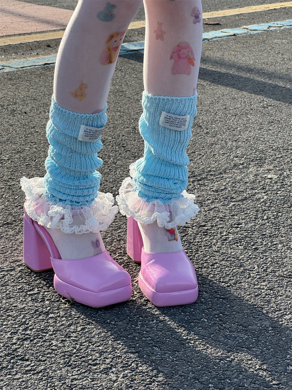 LET ME SEE – Balletcore Lace Leg Warmers with Logo Tag leg warmmers let me see Blue