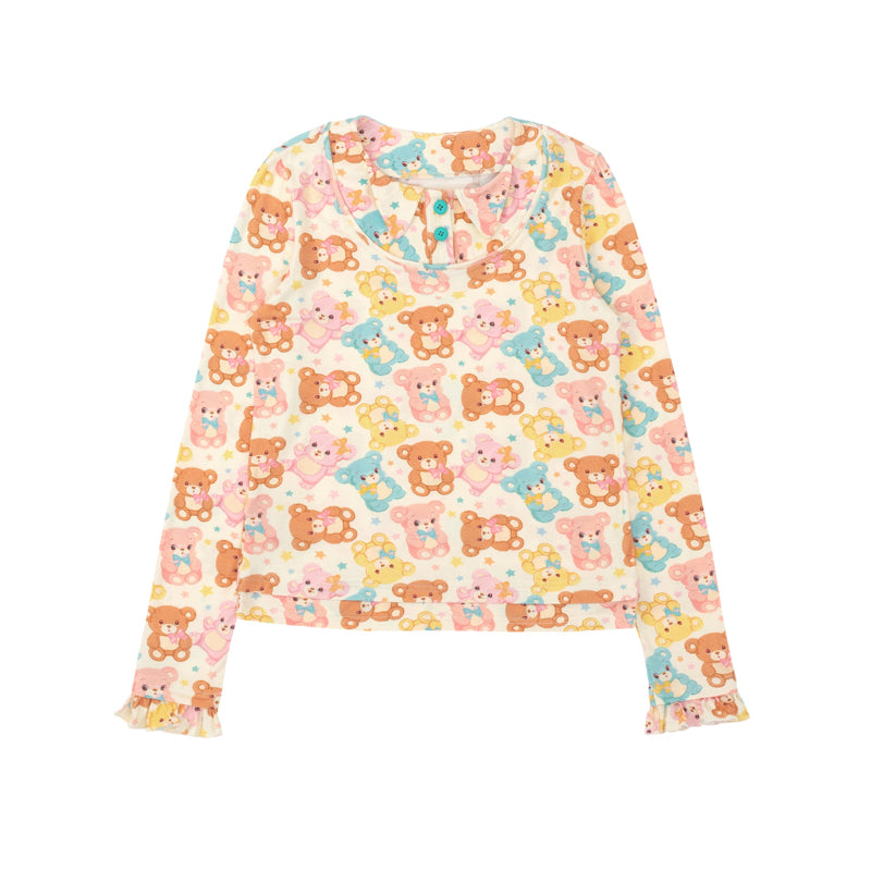 Lutra Jump - Decora Kei Bear Print Layered Long Sleeve Top shirt Lutra Jump Beige S