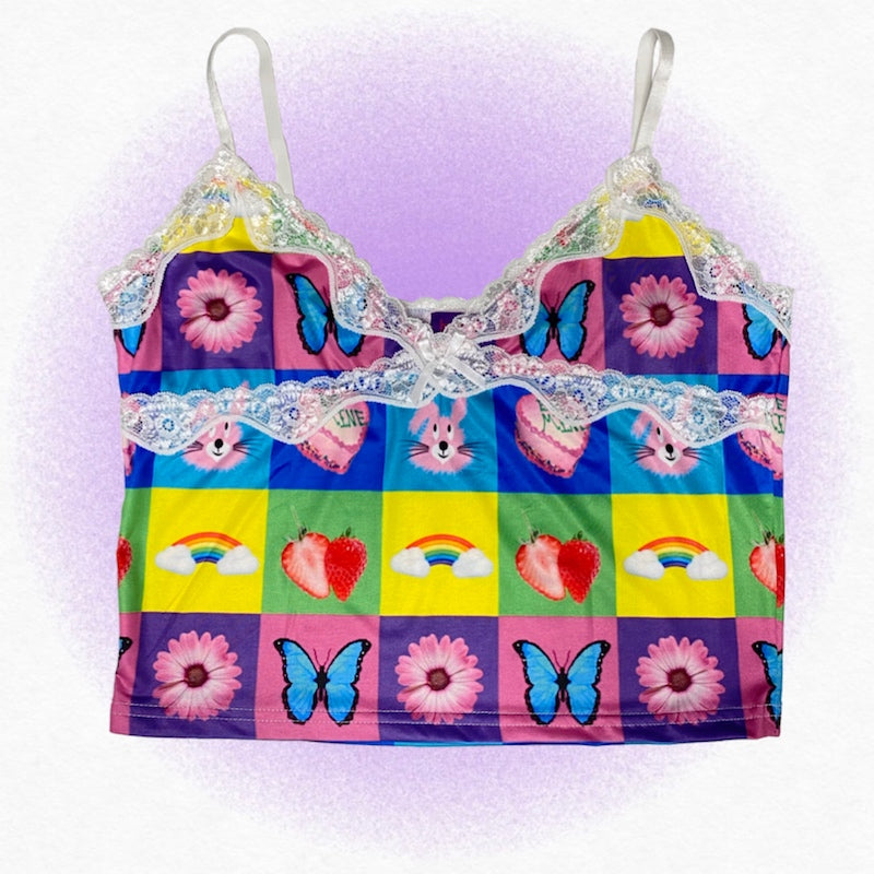 bunnybunnygun - Decora Kei Sweet Print Stretchy Camisole camisole bunnybunnygun Plaid