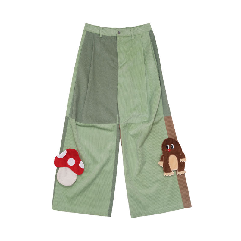 Harajuku Pants Mushroom Pocket Pants Corduroy Color Contrast Pants Wide Pants PANTS Meugler
