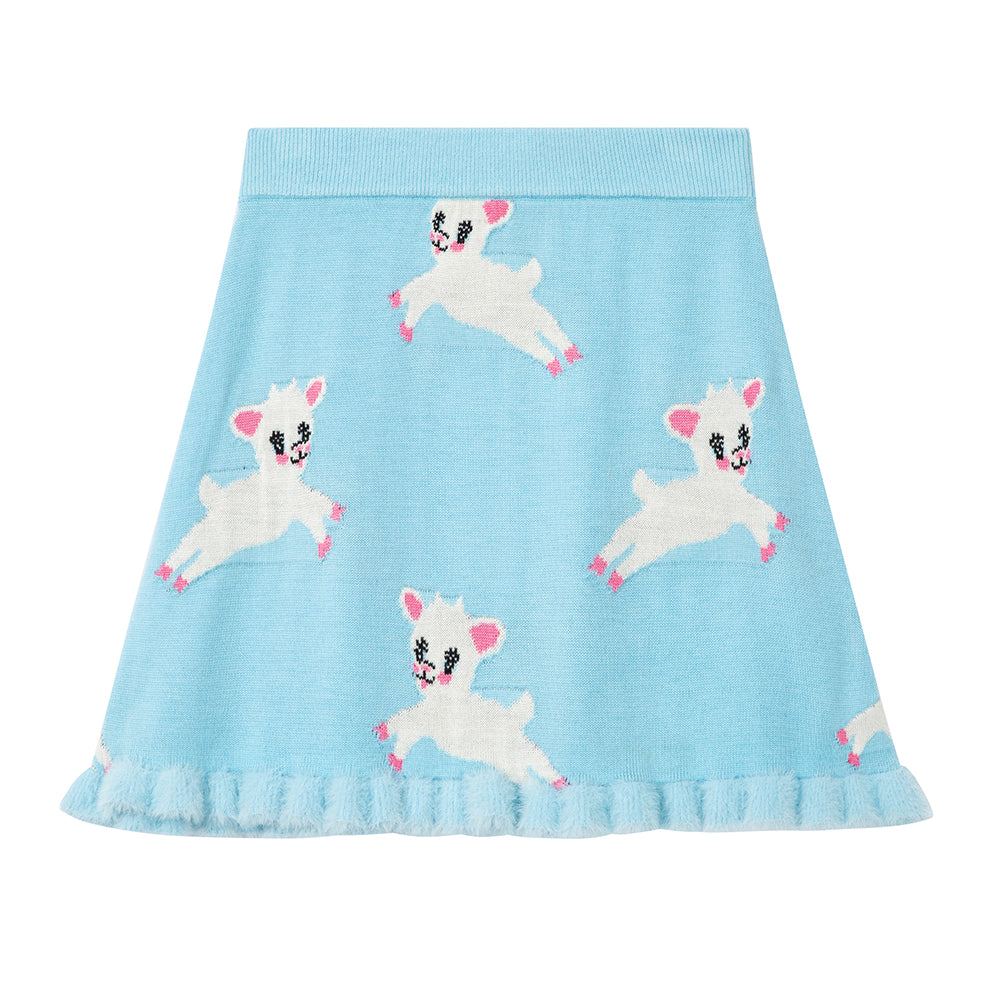 Tntntutu Knitted Set Blue Lamb Illustration Knitted Set Furry Flared Skirt Cozy Top set tntntutu Skirt S