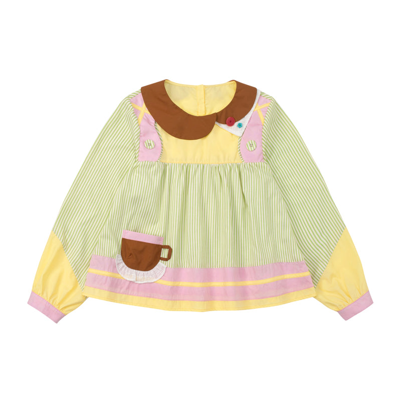 Lutra Jump - Decora Kei Asymmetrical Doll Collar Stripe Shirt blouse Lutra Jump Long Sleeve Version S