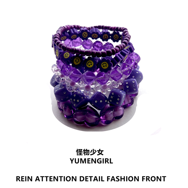 YUMENGIRL - Kawaii Decora Dopamine Bracelet with Candy Colors & Star Charms bracelet YUMENGIRL Purple Bracelet Set