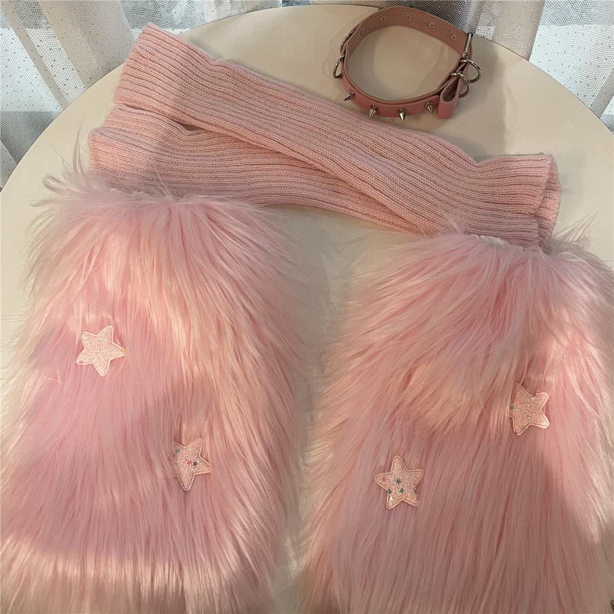 LET ME SEE Pink Fuzzy Leg Warmers | Star Cute Leg Covers leg warmmers let me see Pink