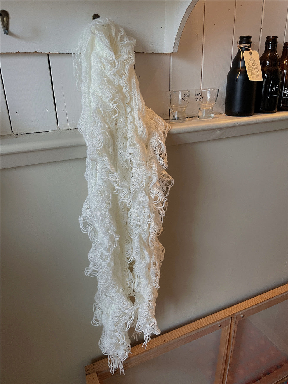 LET ME SEE - Y2K Vintage Crochet Fringe Knit Scarf scarf let me see 2