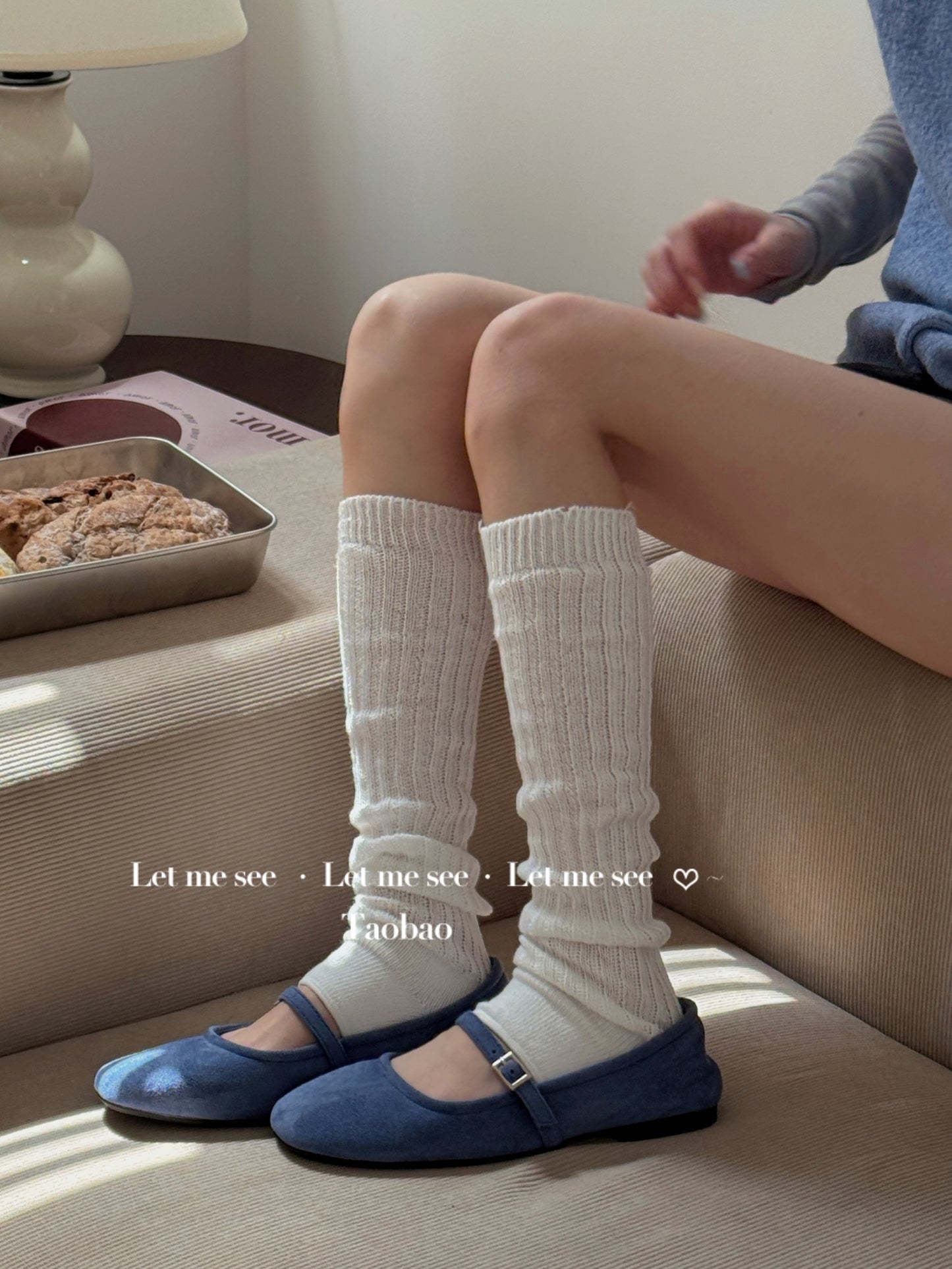 LET ME SEE 复古高级感舒适踩脚袜套 中筒堆堆袜显腿细百搭腿套 sock let me see White